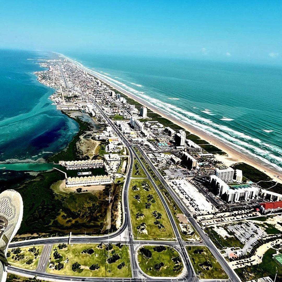 arial view of south padre island