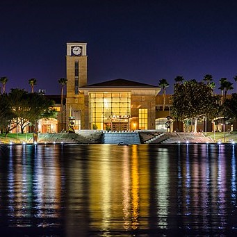 Mcallen Convention Center Building at Night with Water Feature